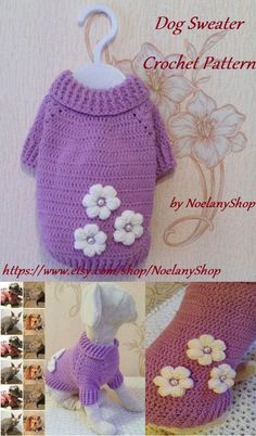 a crochet pattern for a dog sweater and booties with flowers on them