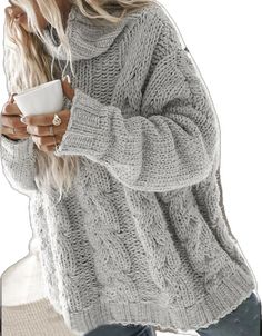 Chique Outfit, Pull Oversize, Winter Chic, Stylish Sweaters, Oversized Pullover, Loose Outfit, Gray Sweater, Long Sleeve Turtleneck, Winter Sweaters