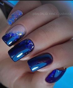 Blue And Silver Nails, Blue Nail Art Designs, Blue Gel Nails, Blue Glitter Nails, Turquoise Nails, Wedding Nails Glitter, Nagellack Trends, Fancy Nails Designs