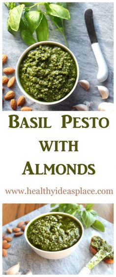 basil pesto with almonds in a bowl