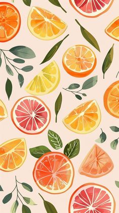 oranges and lemons with green leaves on a white background seamless wallpaper