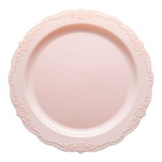 an empty pink plate on a white background