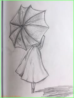 a drawing of a person holding an umbrella