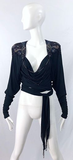 Givenchy Couture, Crop Top Shirt, Sheer Kimono, Beaded Blouse, Wrap Crop Tops, Evening Tops, Crop Top Shirts, Silk Shorts, Wrap Cardigan