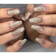 margaritasnailz on Instagram “Glitter coffins ” Ombre nails glitter, Ombre nails, Prom nails Gold Sparkle Nails, Wedding Nail Art Design, Nails Yellow, Glittery Nails, Gold Glitter Nails, Ombre Nails Glitter, Pink Gel, Christmas Glitter