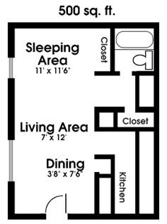 the floor plan for a two bedroom, one bath apartment with an attached bathroom and living area