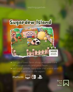 an advertisement for the game sugardew island