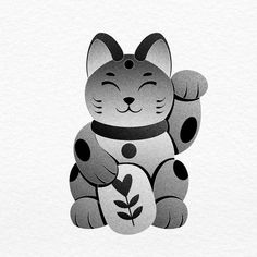 a black and white drawing of a cat sitting on the ground with its eyes closed