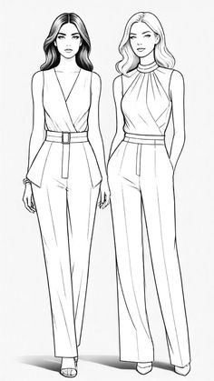 two women standing next to each other wearing jumpsuits