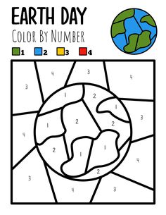 the earth day color by number page for kids to learn how to draw and paint