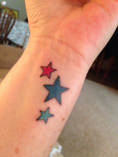 a woman's wrist with three stars on it