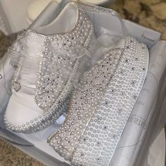 Bedazzled Wedding Sneakers! Never Worn, They Were Too Small For Me But They Are Beautiful. ****I Also Have A Size 9.5 For Sale As Well**** Decorate Sneakers, Bedazzled Stuff, Wedding Sneakers For Bride, Chic Bedrooms, Bridal Sneakers, Wedding Sneakers, Pearl Bride, Pnina Tornai, Wedding 2025