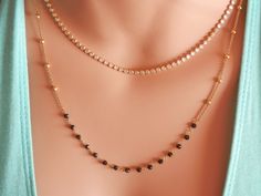 delicate rose gold choker necklace gold chain necklace dainty gold choker gold chain choker black necklace spinel rosary satellite necklace This is a gorgeous necklace that can be worn everyday or on special occasions! This necklace has two parts: the satellite chain necklace part and the black spinel rosary bar /part. This chain rosary necklace is available in gold and rose gold finish! Black spinel stones are tiny and faceted which give a sparkling touch to your look! A beautiful satellite and Dainty Jewelry With Beaded Chain For Layering, Dainty Double Strand Satellite Chain Jewelry, Dainty Beaded Chain Jewelry For Layering, Delicate Double Strand Satellite Chain Jewelry, Delicate Jewelry With Tiny Beads For Layering, Delicate Layering Jewelry With Tiny Beads, Elegant Rose Gold Jewelry With Tiny Beads, Delicate Double Chain Choker Jewelry, Elegant Satellite Chain Layered Choker Necklace