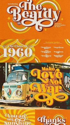 an orange and white poster with the words, the beachy years 1960 - 1970