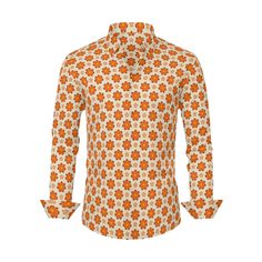 Revive the spirit of the 70s with our 70s Shirt Men—a vibrant Orange Floral Shirt designed for those who appreciate the timeless charm of 70s-inspired fashion. Crafted with meticulous attention to detail, this Vintage 70s Style Shirt effortlessly captures the essence of the era, making it an ideal choice for fashion enthusiasts.Constructed from 100% polyester, this Hippie Shirt Men ensures both comfort and durability. The beautiful orange mod floral pattern print takes center stage, offering a b 70s Long Sleeve Shirts, Vintage 70s Men’s Fashion, Seventies Men’s Fashion, 70s Shirts Men, Floral Shirt Design, 1970s Button Up Shirt, 70s Fashion Men, 70s Costume, 70s Vintage Fashion