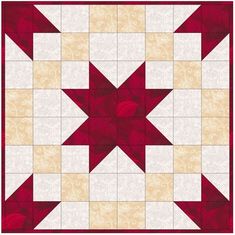 a red and white quilt with a star design on the center, as if it were made out of fabric