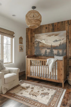 50 Rustic Baby Boy Nursery Ideas for a Blissful Room Green Mountain Nursery, Cabin Nursery, Pinecone Decorations, Rustic Baby Boy Nursery, Baby Boy Nursery Ideas, Boy Nursery Ideas, Nursery Decor Ideas, Boho Mountain, Cowgirl Nursery