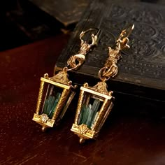 Gold Earing, Lantern Earrings, Book Ends, Ear Jewelry