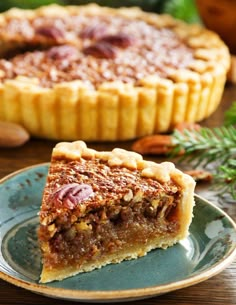 a slice of pecan pie on a plate