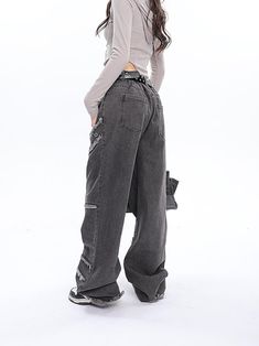 Size(cm) Length Waist Hips Thigh M 110 58 100 59 L 111 60 104 60 XL 112 62 108 61 Size: M L XL Color classification: Dark gray coffee color Season of the Year: Winter 2022 Length: trousers Style: overalls Winter Grunge Gray Bottoms, Grunge Gray Winter Bottoms, Gray Grunge Winter Bottoms, Gray Grunge Bottoms For Winter, Gray Ripped Bottoms For Streetwear, Ripped Gray Bottoms For Streetwear, Grunge Streetwear Bottoms With Zip Fly, Winter Streetwear Jeans With Zip Fly, Edgy Winter Bottoms With Zip Fly