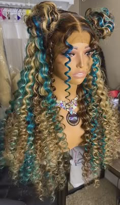 Mermaid Wig Hairstyles, Multi Colored Lace Front Wigs, Creative Wig Hairstyles, Exotic Wig Hairstyles, Caribbean Hairstyles, Bratz Hairstyles, Coachella Hairstyles, High Fashion Hair