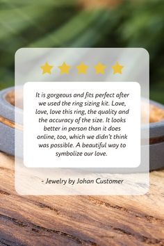 a wooden table topped with a bowl filled with food next to a quote from jewelry by john customer