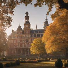 an old building in the middle of a park