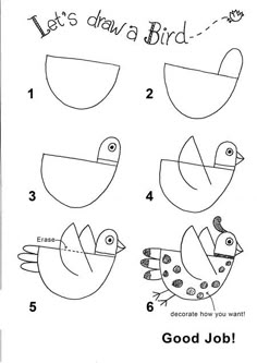 how to draw a cartoon bird with different shapes and sizes for children's drawings