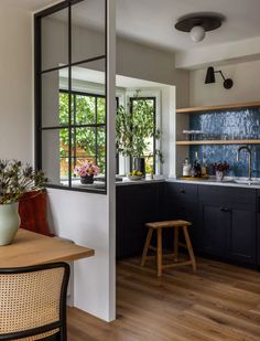 the kitchen is clean and ready to be used as a dining room or living room