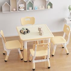 Toddler Table and 4 Chairs Set with Graffiti Desktop, Height Adjustable Kids Table and Chairs Set, Non-Slip Legs, 4 in 1 Activity Table Play Table for Reading, Drawing, Playing Reading Drawing, Kids Table Set, Kids Table Chair Set, Kids Playroom Furniture, Toddler Table And Chairs, Toddler Table, Kids Bed Frames, Home Goods Store, Play Table