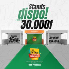 an advertisement for a stand with the words stands dispo 30, 000