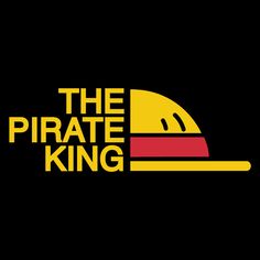 the pirate king logo on a black background with yellow and red lettering that reads,