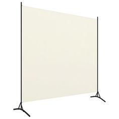 a white screen with two black stands on the side and an empty wall behind it