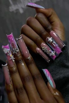 Pink Blue Nails, Gel Toe Nails, Short Square Acrylic Nails, Exotic Nails, Acrylic Nails Coffin Pink