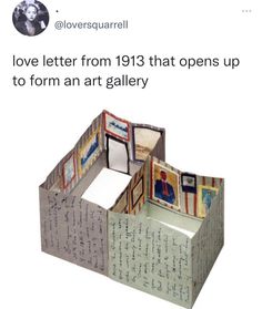 an open box with pictures on it and the words love letter from 1911 that opens up to form an art gallery