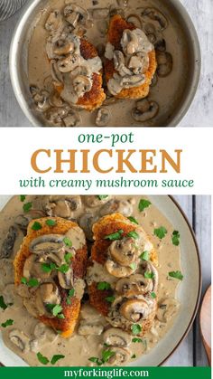 chicken with creamy mushroom sauce in a skillet