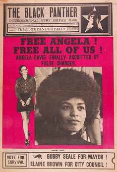 an old black panther newspaper advertises the free angela, free all of us