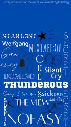 a blue poster with words written in different languages