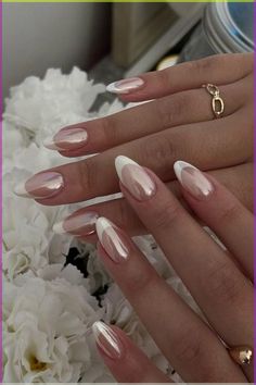 Chrome French Tips Almond, Paznokcie Hello Kitty, Kutek Disney, Summery Nails, French Tip Acrylic Nails, Makijaż Smokey Eye, Nails French, Bridal Nails, Prom Nails