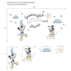 mickey mouse wall decals with the words goodnight's moon and stars