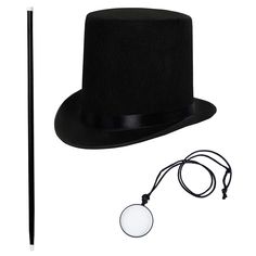 PRICES MAY VARY. This 3 piece Victorian costume set includes a top hat, cane and monocle. Costume set is a one size most adults and older children. Top hat is made of a quality felt material. Newly improved cane comes in 3 easy twist-together parts and measures 40 inches in length. Play the part of a true Victorain gentleman in this perfect costume set. This gentleman's costume makes the perfect costume set for school plays, Halloween or any costume occasion. This 3 piece Victorian costume set i Victorian Gentleman, Victorian Accessories, Victorian Costume, Fallen London, Children Top, Santa Suits, Felt Material, Rich Man, Mens Costumes