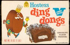 a box of hostess ding dongs next to an image of a chocolate cake