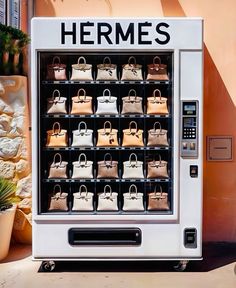 a vending machine with many purses in it