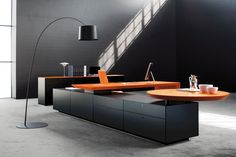 the modern office furniture for a classic workplace is available in black, orange and white