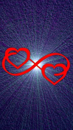 two hearts are connected to each other in the shape of an infinite love knot on a purple background