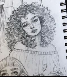 a drawing of a woman with curly hair