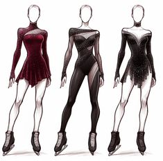 three women in bodysuits and high heels are standing side - by - side