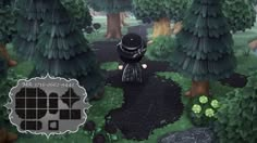 a person in a black outfit is walking through the woods