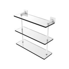 three tiered glass shelf with metal brackets