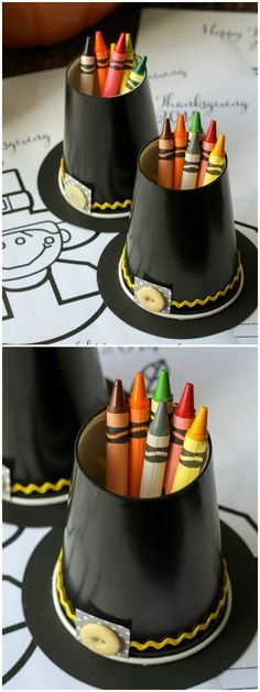 there is a cake with crayons in it